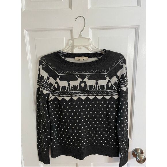 LOFT fair isle reindeer sweater size S - Picture 2 of 9